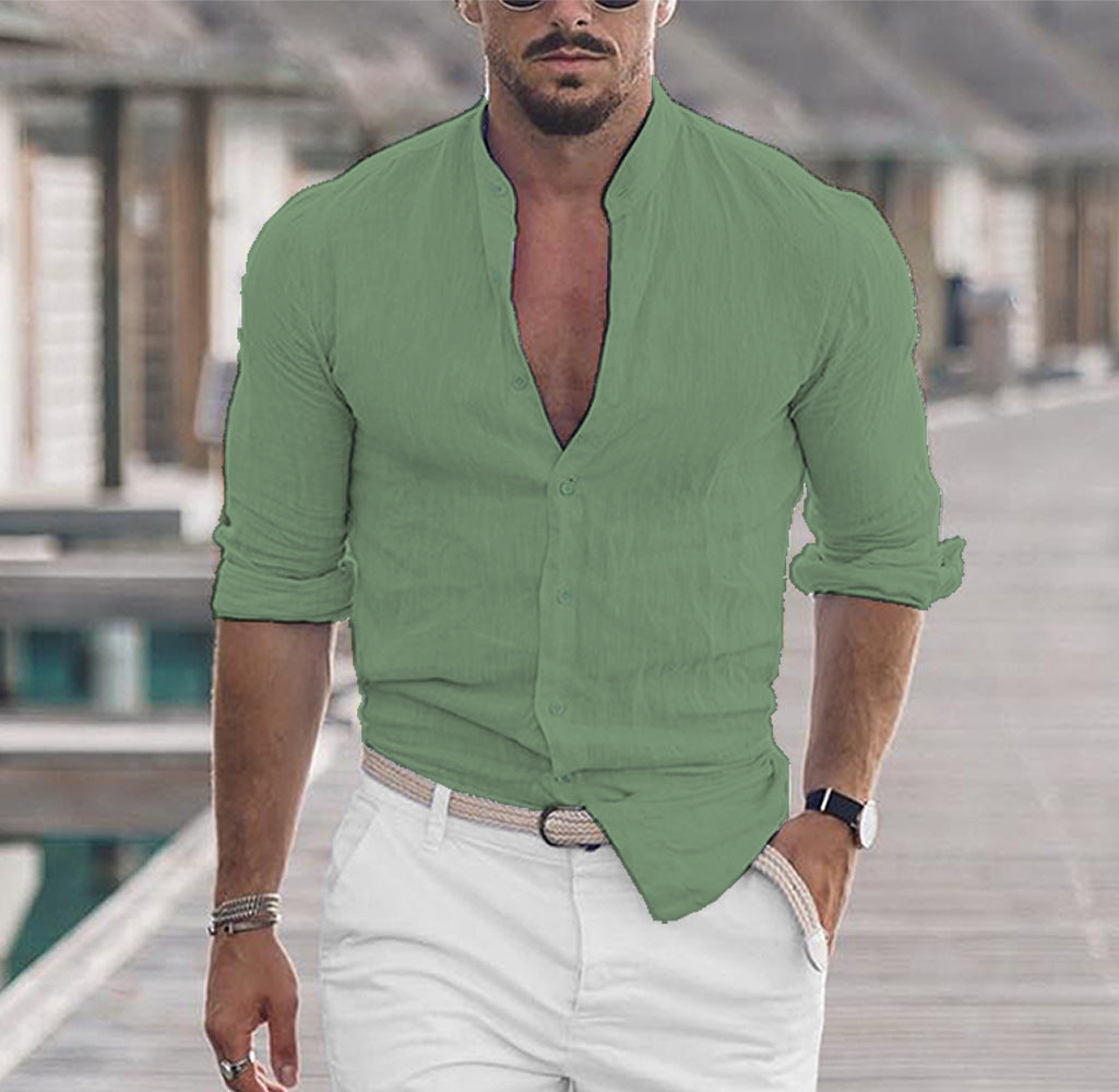 Men's Solid Color Casual Long Sleeve Shirt