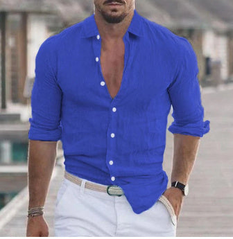 Men's Solid Color Casual Long Sleeve Shirt